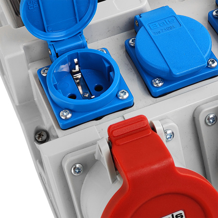 Stromverteiler 12 Module mit Griff IP44 4x230V SCHUKO 2x16A 32A Doktorvolt Baustromverteiler ohne Schutz DV-4919-D