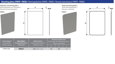 Montageplatte Stahlmontageplatte 2mm PMSH 81 für HYDRA 81x Schaltschränke Verteilerkasten DV-1653-PMSH 81