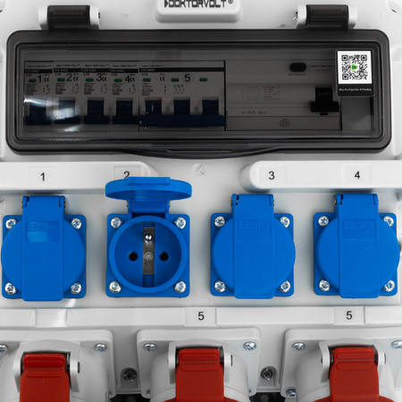 Baustromverteiler 2x16A 32A CEE 4x230V Mobilverteiler mit Griff und Kabel mit 32A CEE-Stecker Stromverteiler Doktorvolt DV-1437-F