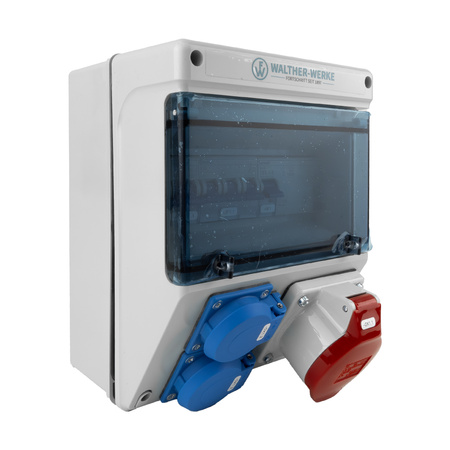 Stromverteiler 16A 2x230V CEE LS FI-Schalter Baustromverteiler Schuko Walther Werke 6920117