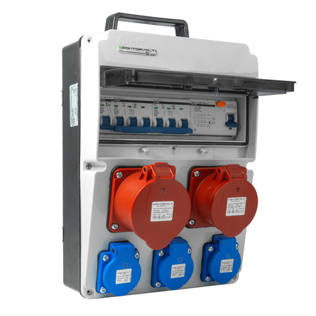 Baustromverteiler 16A 32A CEE 3x230V Stromverteiler mit Griff FI+LS-Schalter Wandverteiler Doktorvolt DV-8126-F