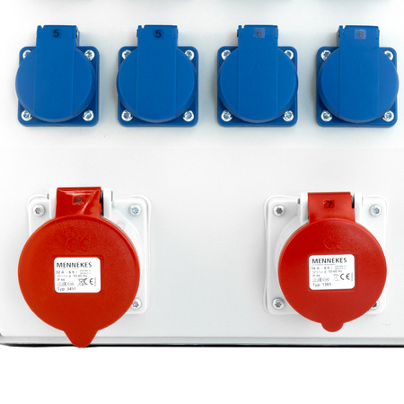 Baustromverteiler 32A 16A 12x230V mit MID-Energiezähler Mennekes Steckdosen und 5x10mm² Kabel Doktorvolt® eXT-S/FI DV-8218-F