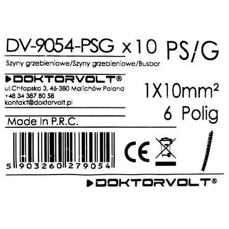 1P Phasenschiene Gabel 6-polig 10mm2 PS/G Schiene Sammelschiene 63A DV-9054-PSG