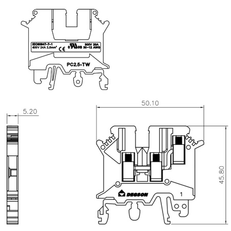 Reihenklemme 2.5mm2 3 Leiter Durchgangsklemme Grau UL PC2.5-TW-01P-11-00AH