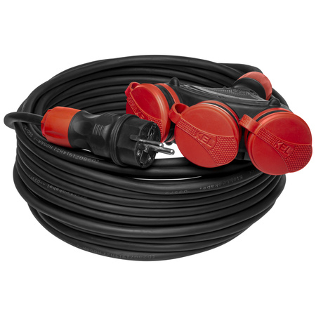 Dreifach-Verlängerungskabel 25m 250V 16A Schuko 3×2P+Z H05RR-F 3×1,5 mm² IP44 W-01194