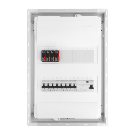 Sicherungskasten Unterputz Verteilerkasten 2-reihig 24 Module 8xMCB 1xRCCB VDE Saltek Überspannungsschutz Unterverteilung verdrahtet Verteilerschrank mit Sicherungen 505,50x348x98mm Hager Hohlwand Verteiler Abzweigklemmen Doktorvolt  DV-6203-PT