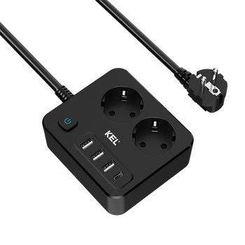 Steckdosenleiste mit 2x Schuko 230V 3x USB-A 1x USB-C 2m mit Schalter W-00356