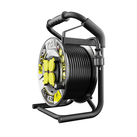 Kabeltrommel 40m HEAVY LINE 3x2,5mm Schwarz mit Metalltrommel 4x 230V-Steckdosen W-99461