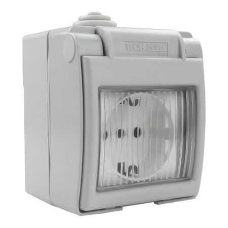 Steckdose Schuko m. Klappdeckel IP55 grau Aufputz M-L 1570.D