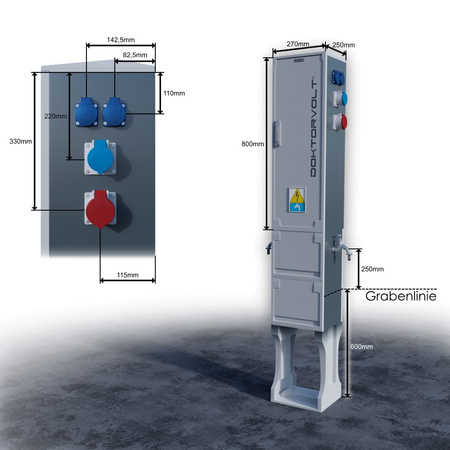Campingverteiler 2x16A 5P 400V Campingsäule mit Wasseranschluss 4x16A 2p+E 230V 2x16A 3P 230V CV-CAMP DV-2209-D