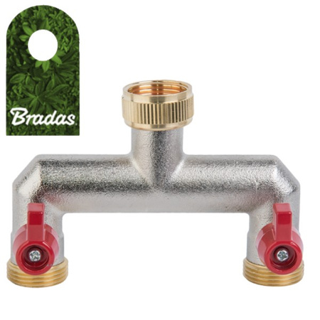 2-Wege Verteiler mit Absperrhähnen für Auslaufventile Messing 3/4" Bradas BR-3034