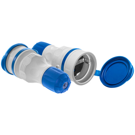 Tragbare zerlegbar Steckdose 230V Schuko IP44 mit Klappe Grau-Blau W-01149