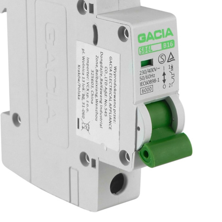 Leitungsschutzschalter B16A 1-polig 6kA Sicherungsautomat LS-Schalter GACIA SB6L B 1P 16A