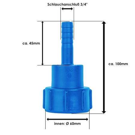 IBC Adapter IG S60x6 mit 3/4" Schlauchtülle für Regenwassertank IBC Container Bradas IBCS60F-H034