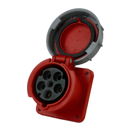 Anbausteckdose 63A 5P Einbausteckdose gerade 6h 400V IP66 Anbaudose rot grau Twist Typ335 PCE 335-6