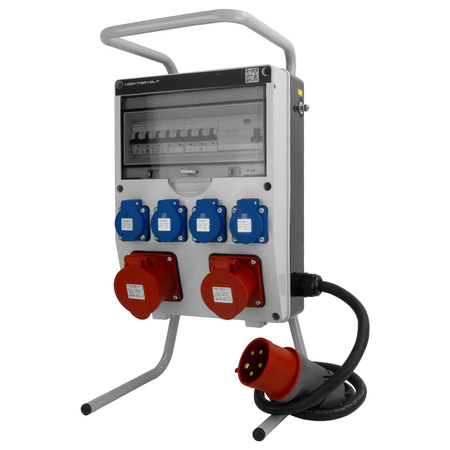 Baustromverteiler mit Stecker 16A 32A 4x230V auf Ständer Mobilverteiler Stromverteiler TGD-S/FI 32A 16A 4x230V Stromverteiler Wandverteiler mit VDE Sicherungen Doktorvolt DV-6050-D