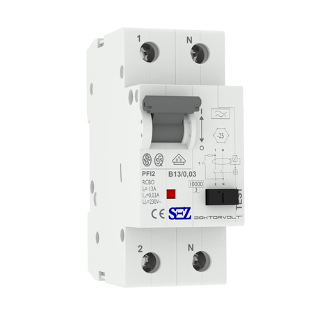 SEZ FI/LS B 13A 30mA 2p 10kA RCBO VDE FI/LS-Schalter 0090618 Kombi Schalter 2622