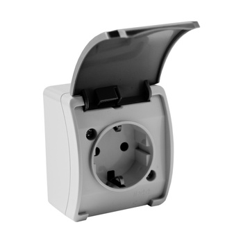 Aufputzsteckdosen IP44 Schuko Steckdose + Klappdeckel grau/anthrazit 181-08-DRV