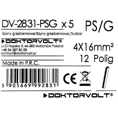 Phasenschiene 4P Gabel 12-polig 16mm2 PS/G Schiene Sammelschiene 125A DV-2831-PSG