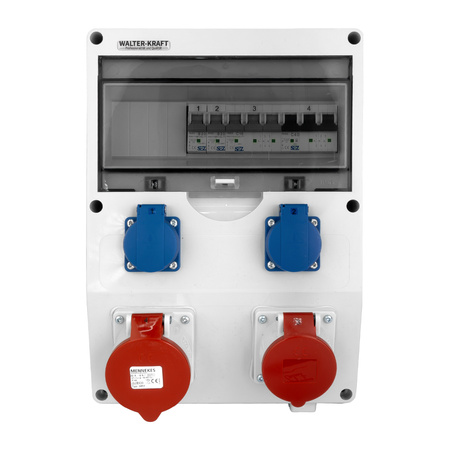 Baustromverteiler 32A 16A 2x230V Schuko System Stromverteiler Mennekes-Steckdosen Walter-Kraft KW-0003-D