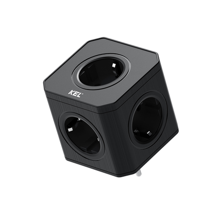 Kompakte Steckdosenadapter mit 5x 230V Schuko Steckdosen Schwarz W-00357