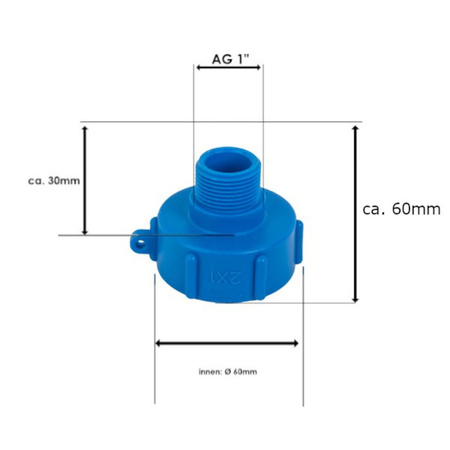 IBC Adapter S60x6 mit 1" AG Schraubkappe Deckel Tankdeckel Bradas 6065