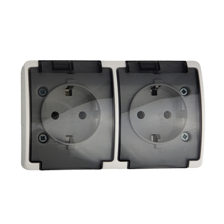 Doppel Aufputz Steckdose mit Rauchklappe Weiß Schuko ViPlast IP44 182-51