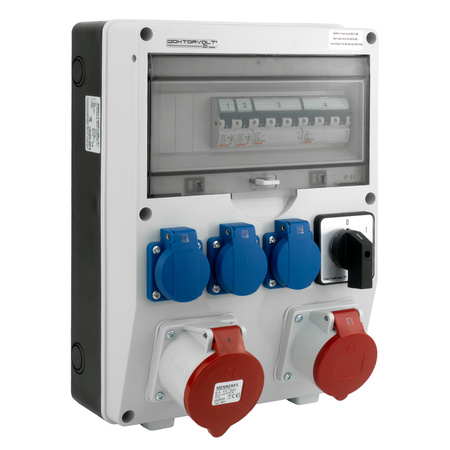 Baustromverteiler Komplett TD-S 32A Stromverteiler 16A 3x230V mit Nockenschalter 0-1 Doktorvolt DV-0281-D