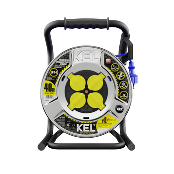 Kabeltrommel 40m HEAVY LINE blau mit Metalltrommel und 4 230 V-Steckdosen W-99459