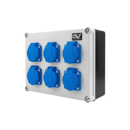 Baustromverteiler 16A 6x230V kompakt Stromverteiler hermetisch IP54 Schuko ohne Sicherungen Doktorvolt DV-0171-F