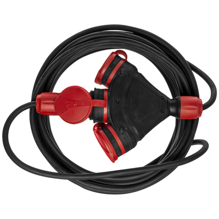 Dreifach-Verlängerungskabel 25m 250V 16A Schuko 3×2P+Z H05RR-F 3×1,5 mm² IP44 W-01194