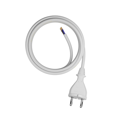 Anschlusskabel 5m mit geradem Stecker TYP E 230V 16A 2×1 mm² H05VV-F PP-21 Weiß W-98343