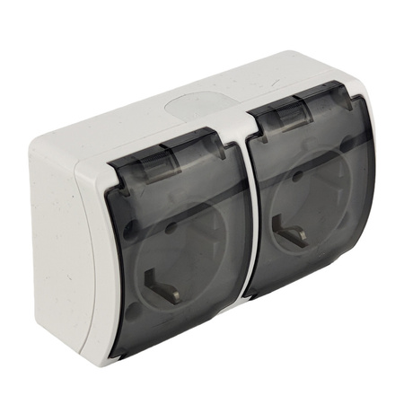 Doppel Aufputz Steckdose mit Rauchklappe Weiß Schuko ViPlast IP44 182-51