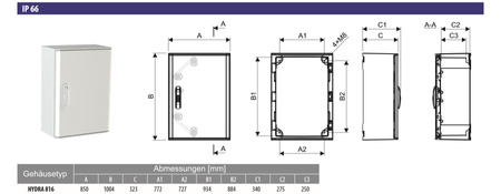 Feuchtraumverteiler Gehäuse Schaltschrank Leergehäuse Verteilerkasten HYDRA 816 IP66 Doktorvolt DV-1516-HYDRA 816