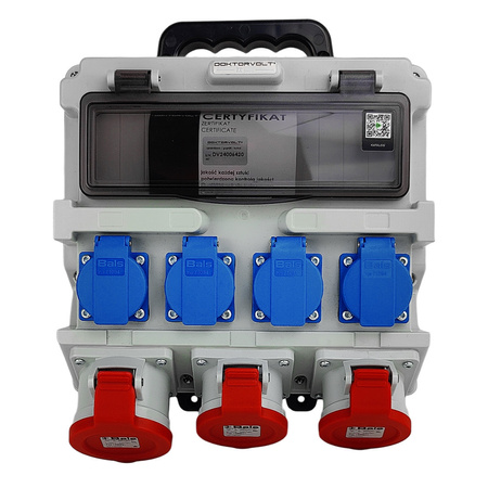 Stromverteiler 12 Module mit Griff IP44 4x230V SCHUKO 2x16A 32A Doktorvolt Baustromverteiler ohne Schutz DV-4919-D