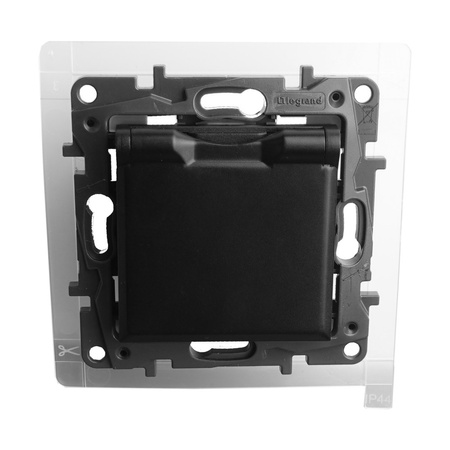 Steckdose mit Deckel und Kindersicherung 2P + E franz. System schwarz Niloe Step 863536