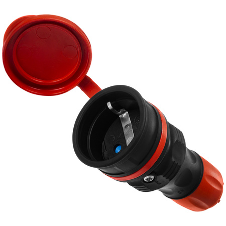 Tragbare zerlegbar Steckdose 230V Schuko IP44 mit Klappe Schwarz-Rot W-01148