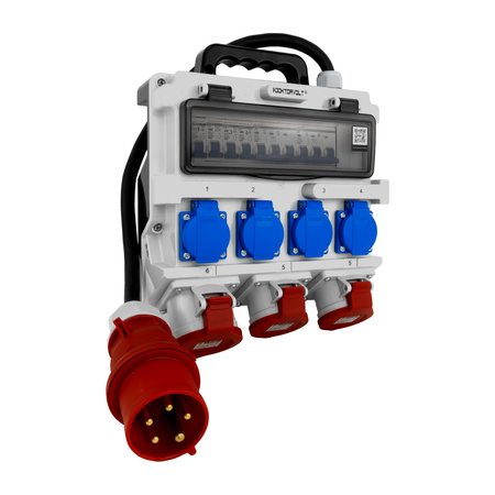 Baustromverteiler 2x16A 32A CEE 4x230V Mobilverteiler mit Griff und Kabel mit 32A CEE-Stecker Stromverteiler Doktorvolt DV-1420-F
