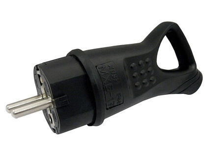 Gummistecker 16A 230V IP44 Uni Schuko Gummi Stecker schwarz Griff XBS MXG-17