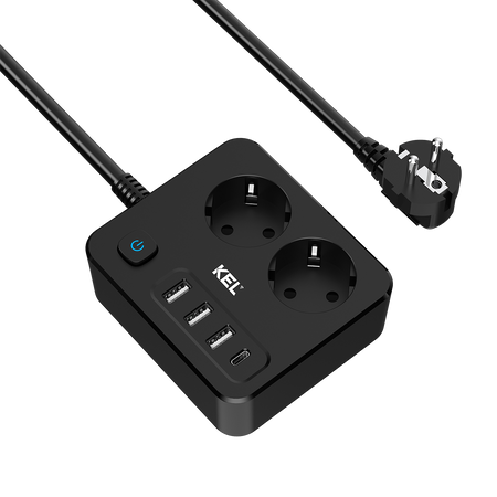 Steckdosenleiste mit 2x Schuko 230V 3x USB-A 1x USB-C 2m mit Schalter W-00356