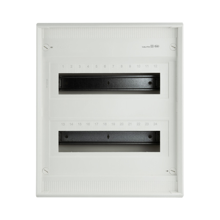 Verteilerschrank Aufputz Sicherunngskasten 2 Reihen 24 Module Verteilerkasten Kleinverteiler weiß Hager Volta 2x12 VA24BN