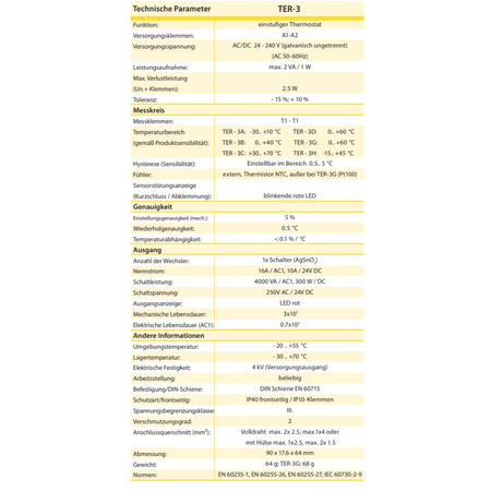 ELKO Thermostat zur Temperaturüberwachung und -regelung im Bereich von -15°C bis +45°C einstufig TER-3H