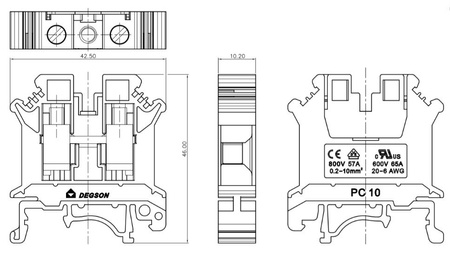 Reihenklemme 10mm2 Schraubklemme Schwarz VDE UL PC10-01P-13-00A(H)