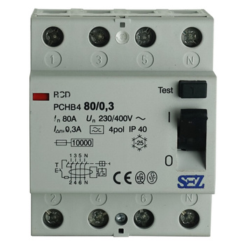 Fehlerstromschutzschalter FI-Schalter 80A 300mA 4P RCD SEZ PCHB4 80/0,3