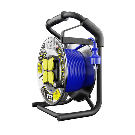 Kabeltrommel 20m HEAVY LINE blau mit Metalltrommel und 4 230 V-Steckdosen W-99435