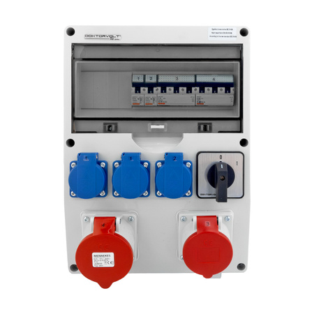 Baustromverteiler Komplett TD-S 32A Stromverteiler 16A 3x230V mit Nockenschalter 0-1 Doktorvolt DV-0281-D