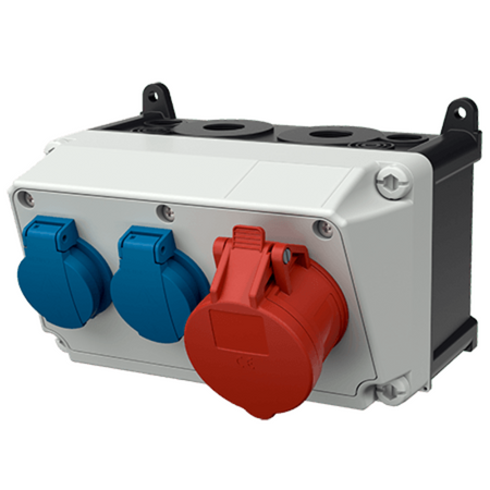 Wandverteiler AMAXX 16A 400V 2x230V Schuko IP44 ohne Sicherungen Mennekes Steckdosen-Kombination 910007