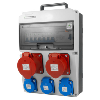 Baustromverteiler 16A 32A CEE 3x230V Stromverteiler mit Griff FI+LS-Schalter Wandverteiler Doktorvolt DV-8126-F