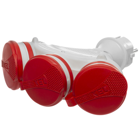 Tragbarer Verteiler Grau-Rot R-X3/44S IP44 3×2P+E 16A 250V Schuko W-01159