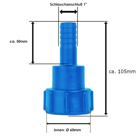 IBC Adapter IG S60x6 mit 1" Schlauchtülle für Regenwassertank IBC Container Bradas IBCS60F-H100